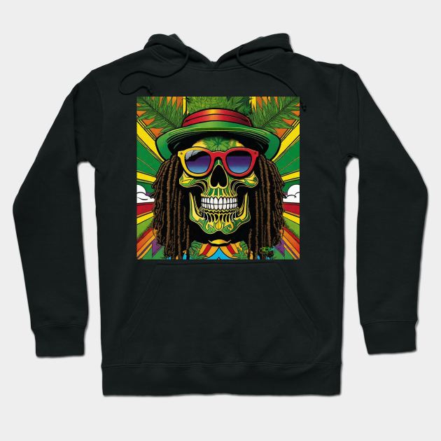 Reggae Music - Jamaican Stoner Skull 15 Hoodie by Benito Del Ray